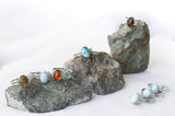 Larimar - Sterling Silver Flip Ring (Amber on one side, Larimar on the other)