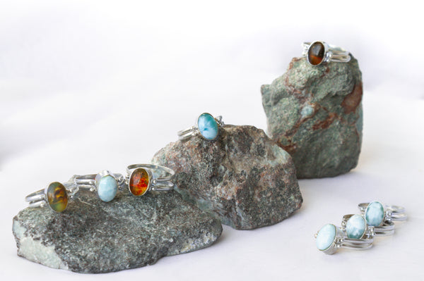 Larimar - Sterling Silver Flip Ring (Amber on one side