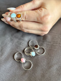 Larimar - Sterling Silver Flip Ring (Amber/Pink Coral on one side, Larimar on the other)