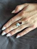 Larimar - Sterling Silver Flip Ring (Amber/Pink Coral on one side, Larimar on the other)